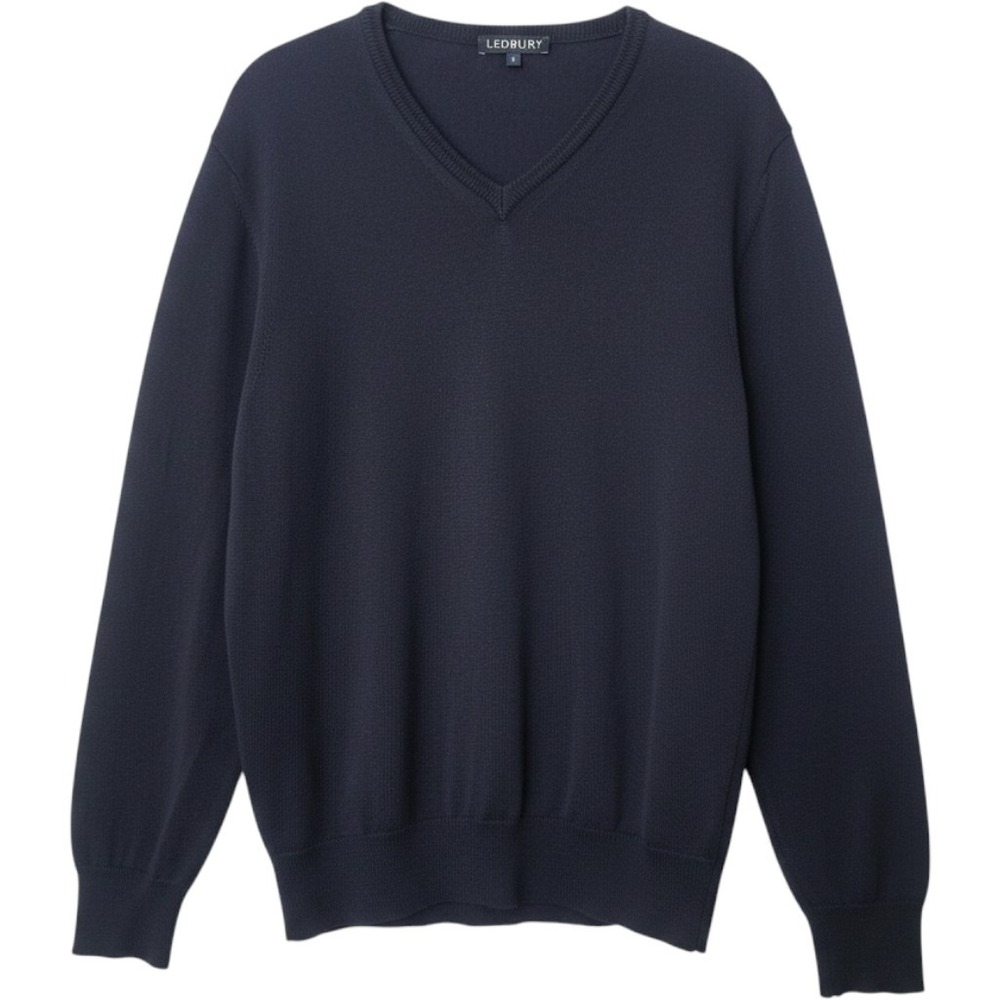 Ledbury Mens Merino Wool V-Neck Sweater S Navy Blue Classic Minimalist Italy